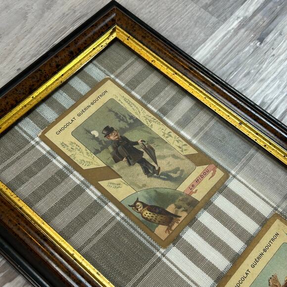 Antique French Chocolat Guérin-Boutron Trade Cards in Framed Plaid Mat - Picture 2 of 6